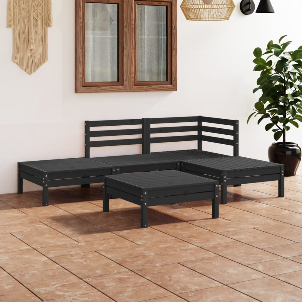 vidaXL 5-piece Garden Lounge Set Solid Pine Wood Black