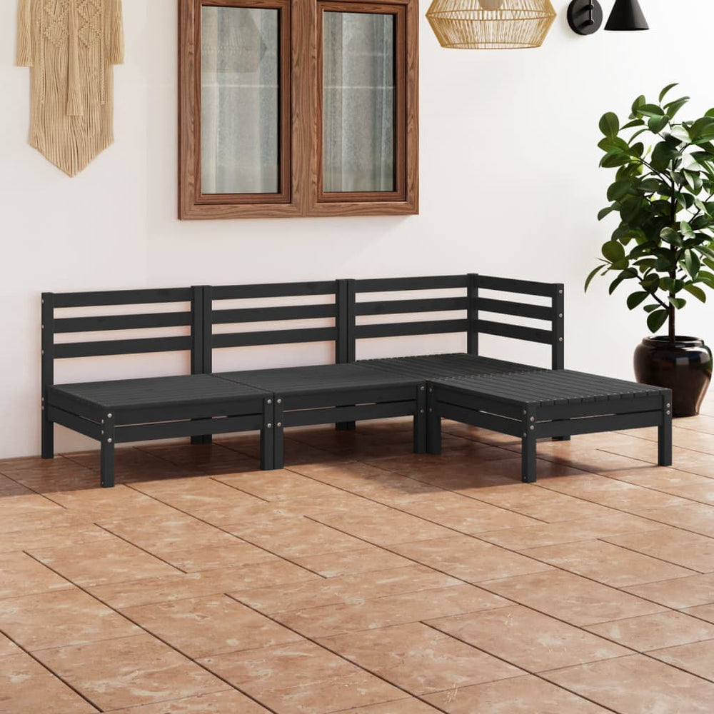 vidaXL 4-piece Solid Pine Garden Lounge Set Black