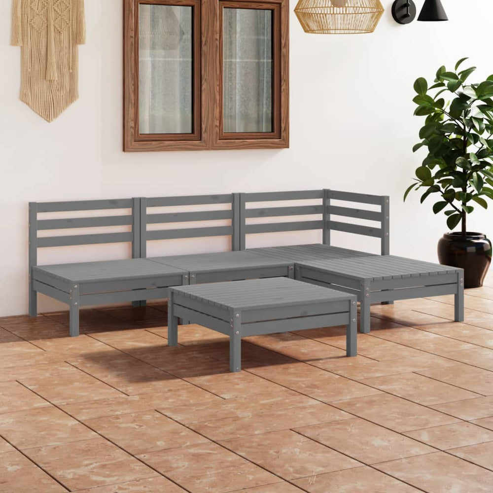 vidaXL 5-piece Garden Lounge Set Solid Pine Wood Grey