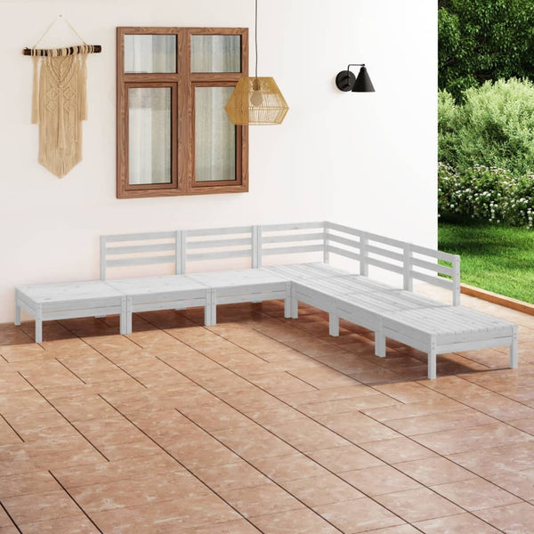 7-tlg. Garten-Lounge-Set Massivholz Kiefer Weiß