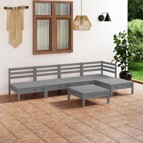 6-tlg. Garten-Lounge-Set Massivholz Kiefer Grau