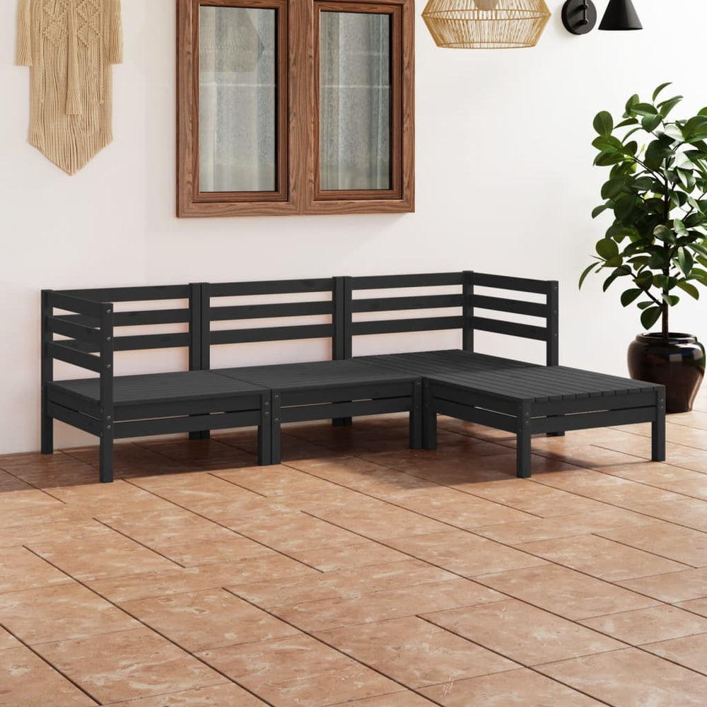 vidaXL 4-piece Solid Pine Garden Lounge Set Black