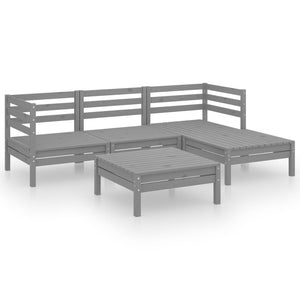 5-tlg. Garten-Lounge-Set Massivholz Kiefer Grau