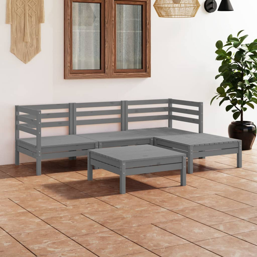 vidaXL 5-piece Garden Lounge Set Solid Pine Wood Grey