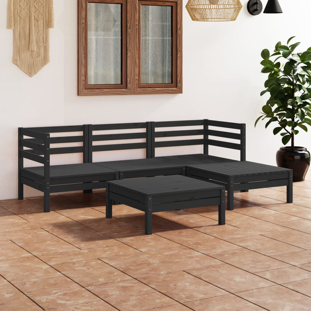 vidaXL 5-piece Garden Lounge Set Solid Pine Wood Black