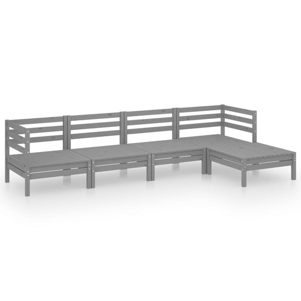 5-tlg. Garten-Lounge-Set Massivholz Kiefer Grau