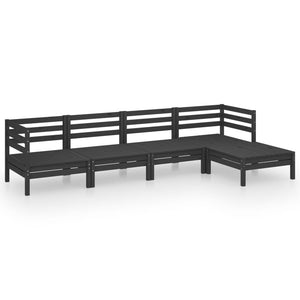 5-tlg. Garten-Lounge-Set Massivholz Kiefer Schwarz