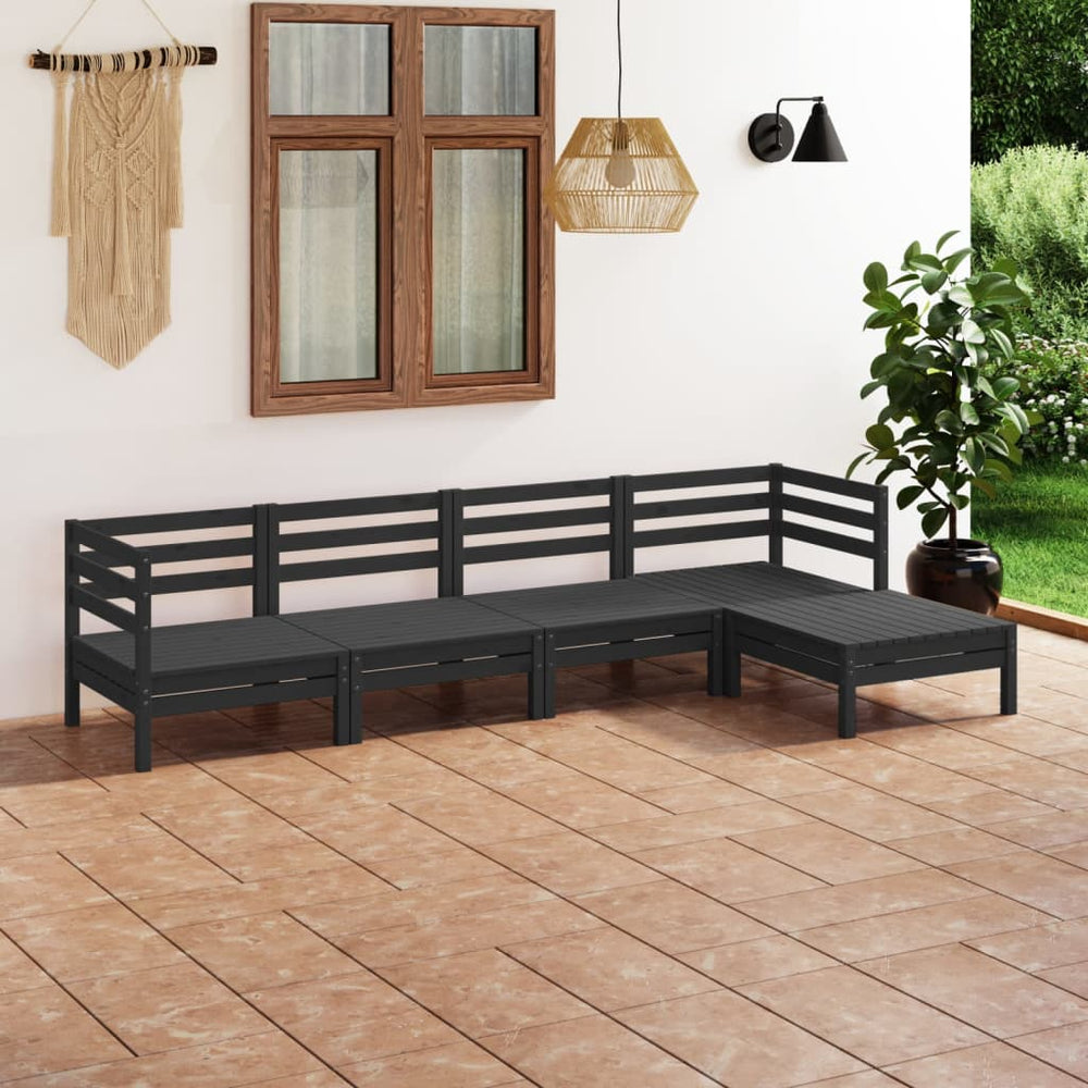 vidaXL 5-piece Garden Lounge Set Solid Pine Wood Black