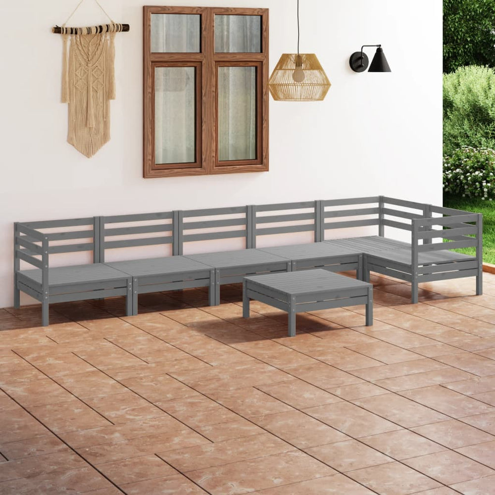 vidaXL Ensemble de mobilier de jardin 7 pcs Bois de pin massif Gris