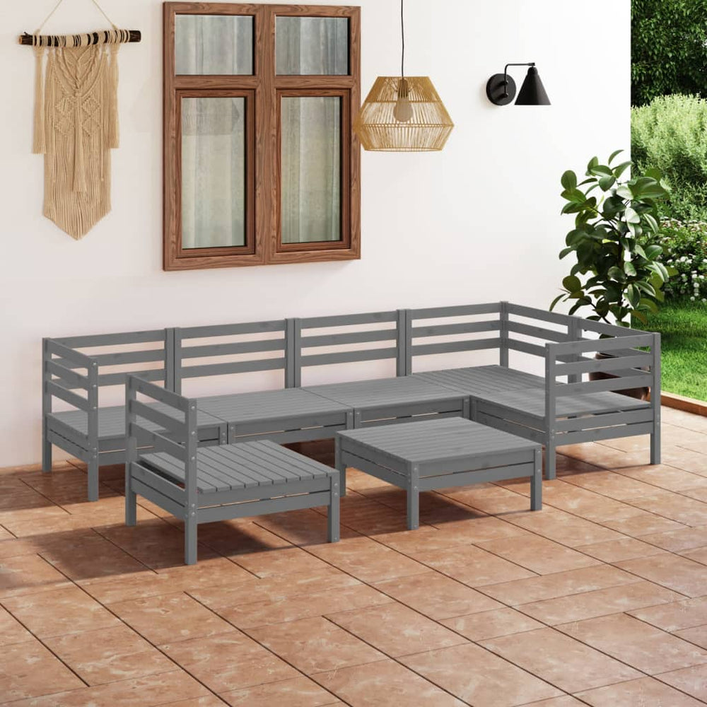 vidaXL Ensemble de mobilier de jardin 7 pcs Bois de pin massif Gris