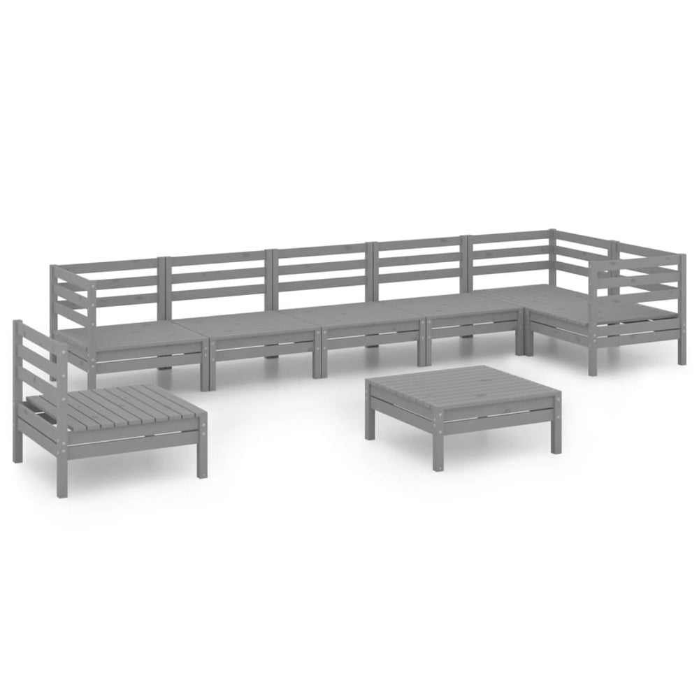 vidaXL Salon de jardin 8 pcs en bois de pin massif gris