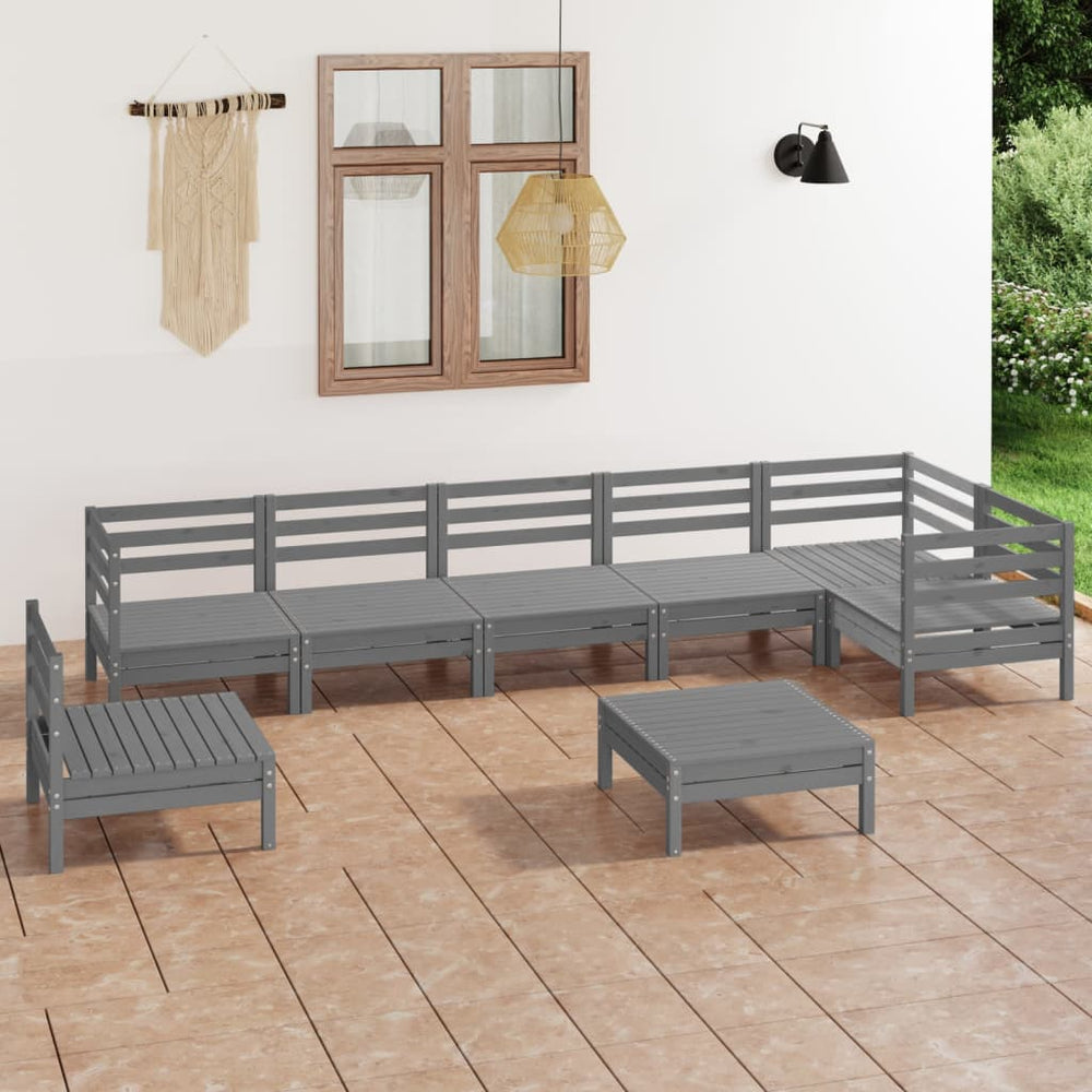 vidaXL Salon de jardin 8 pcs en bois de pin massif gris
