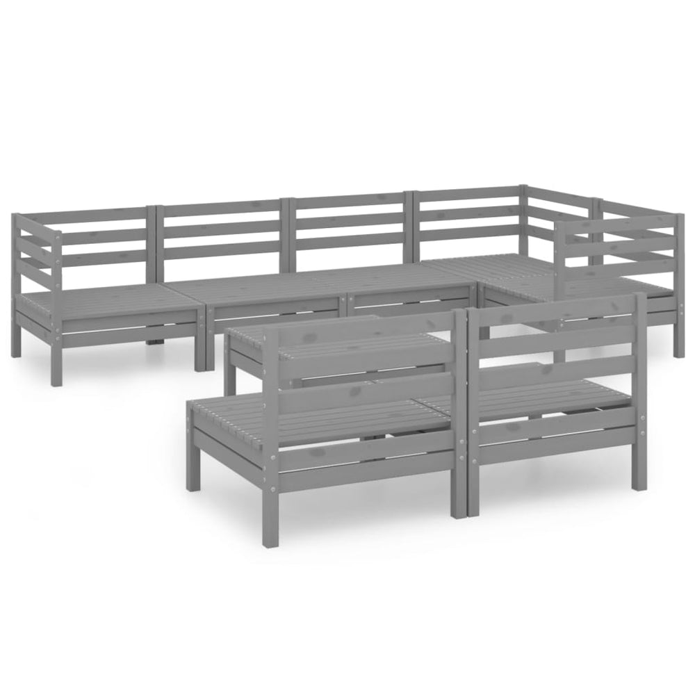 vidaXL Salon de jardin 8 pcs en bois de pin massif gris