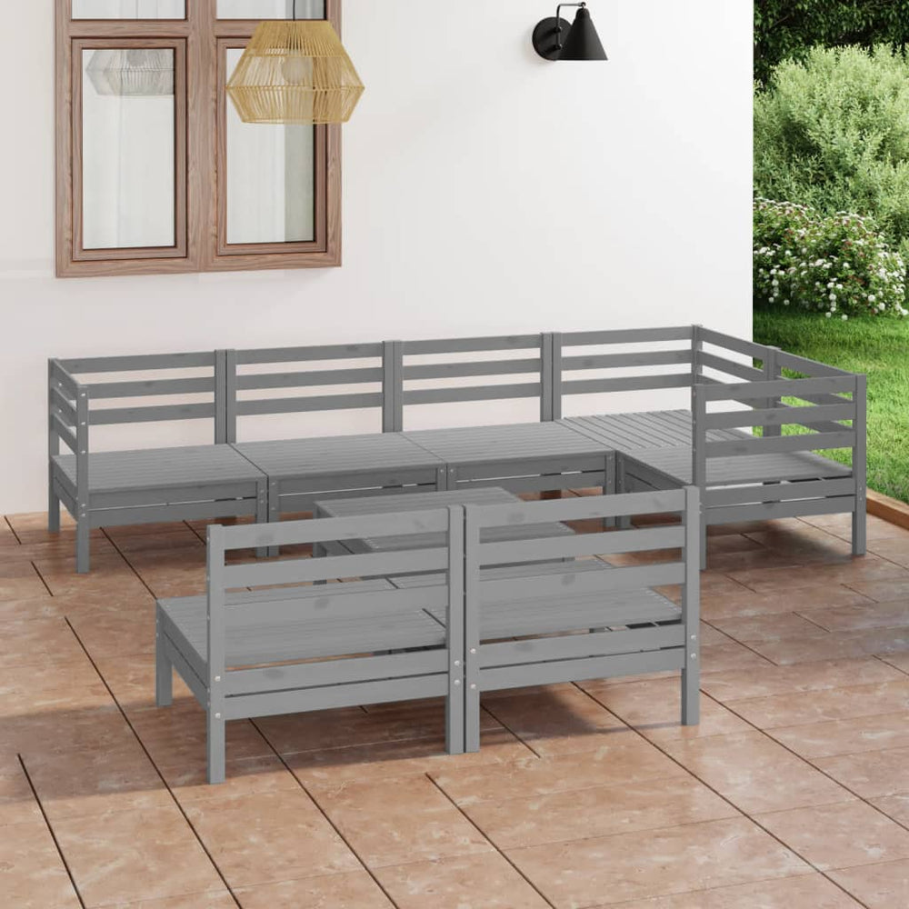 vidaXL Salon de jardin 8 pcs en bois de pin massif gris