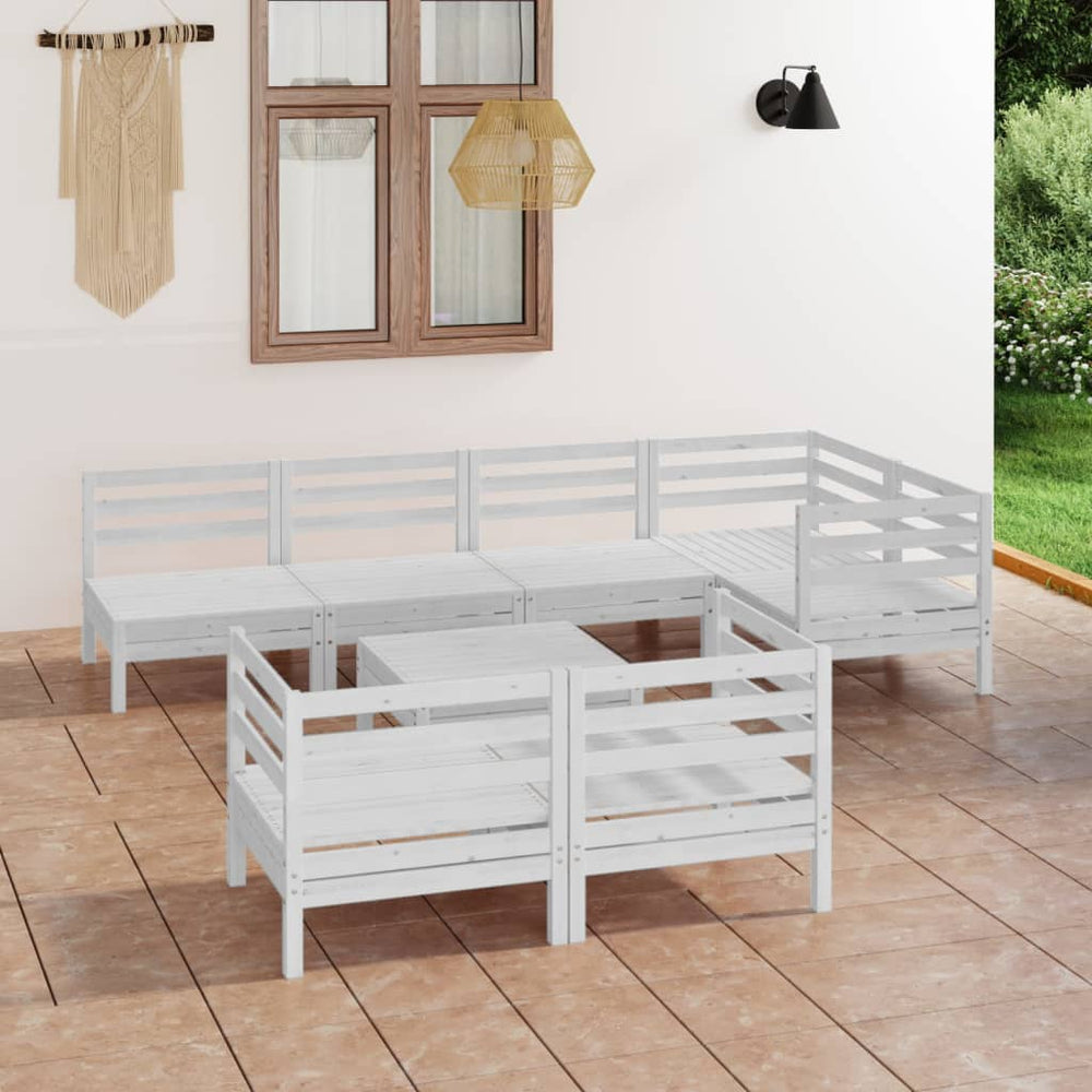 vidaXL Ensemble de mobilier de jardin 8 pcs Bois de pin massif Blanc