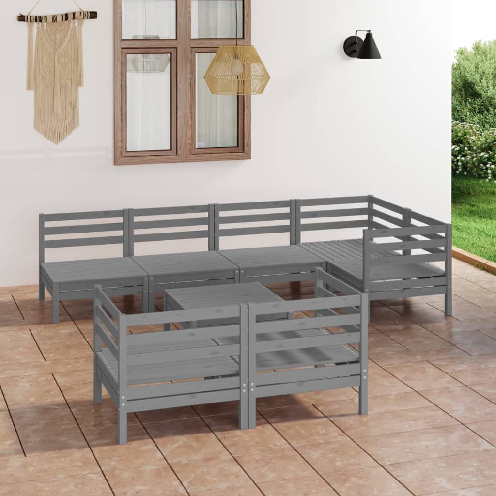 8-tlg. Garten-Lounge-Set Massivholz Kiefer Grau