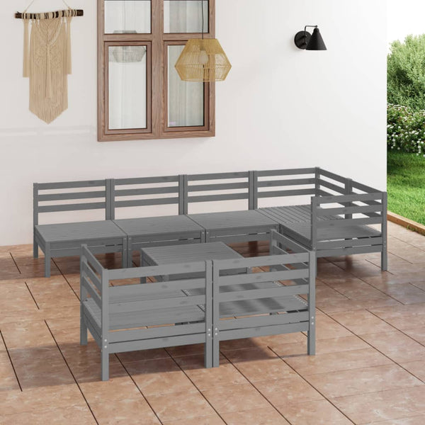 8-tlg. Garten-Lounge-Set Massivholz Kiefer Grau