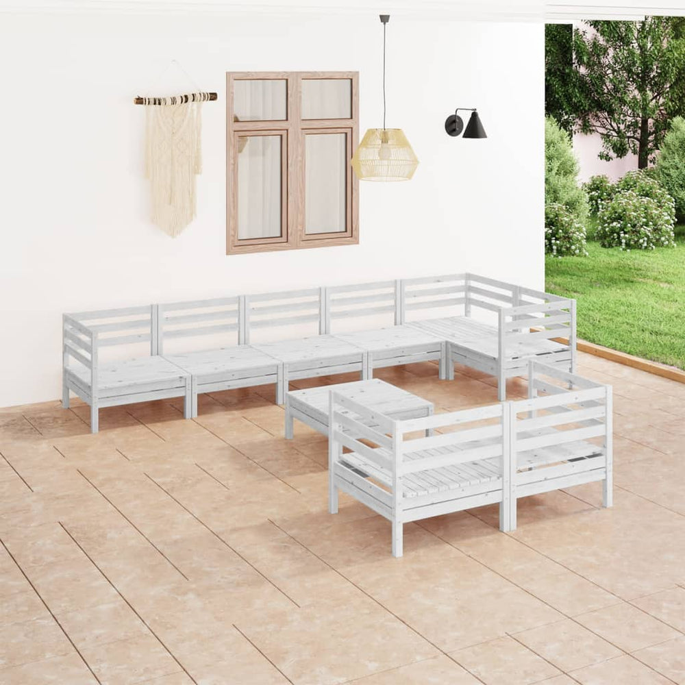 vidaXL Salon de jardin 9 pcs Bois de pin massif Blanc
