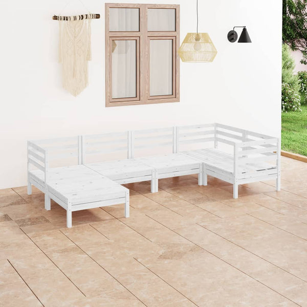 6-tlg. Garten-Lounge-Set Massivholz Kiefer Weiß