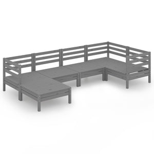 6-tlg. Garten-Lounge-Set Massivholz Kiefer Grau