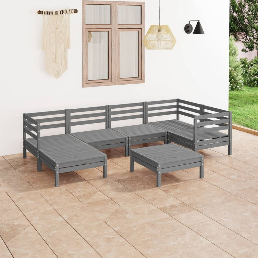 vidaXL Salon de jardin 7 pcs en bois de pin massif Gris