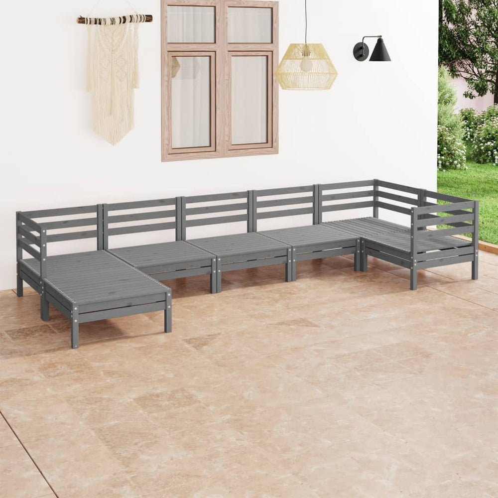 vidaXL Salon de jardin 7 pcs en bois de pin massif Gris