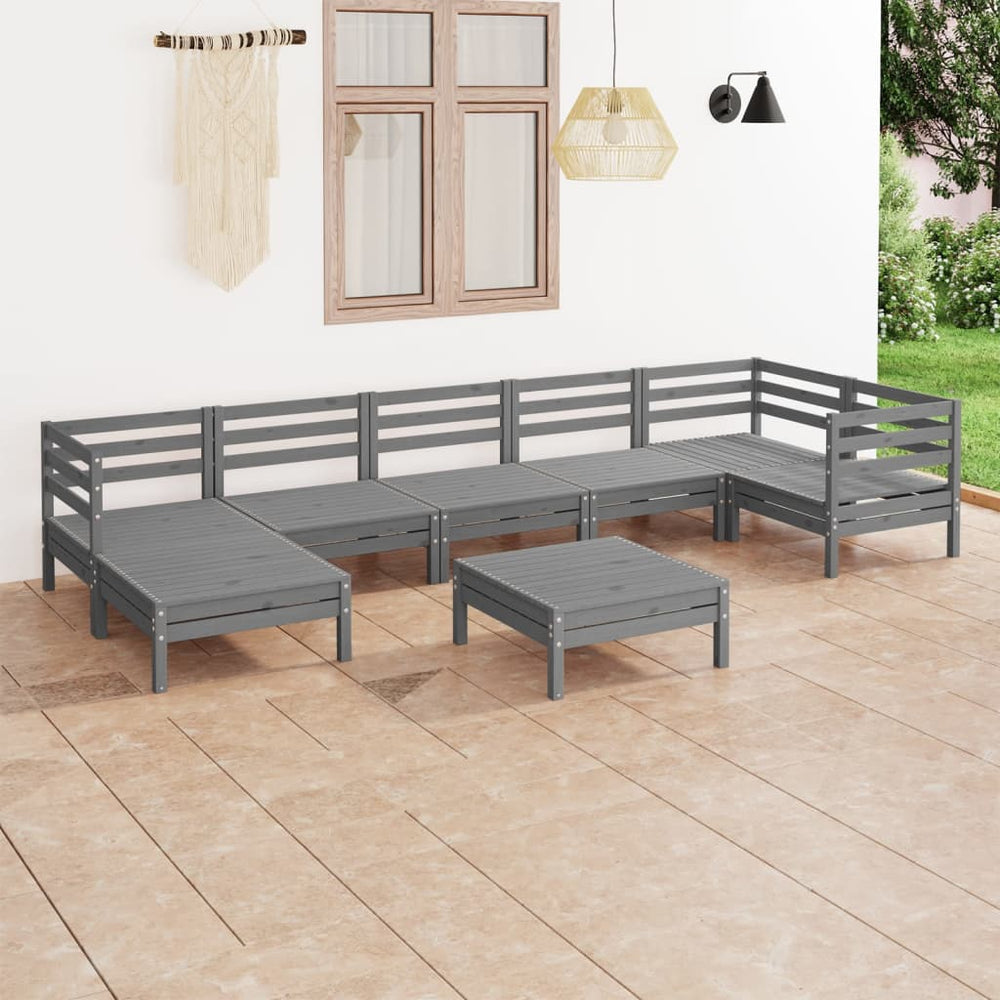 vidaXL Salon de jardin 8 pcs en bois de pin massif gris