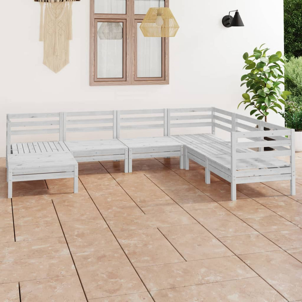 vidaXL Salon de jardin 7 pcs Bois de pin massif Blanc