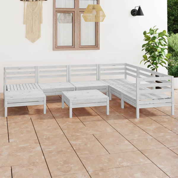 8-tlg. Garten-Lounge-Set Massivholz Kiefer Weiß