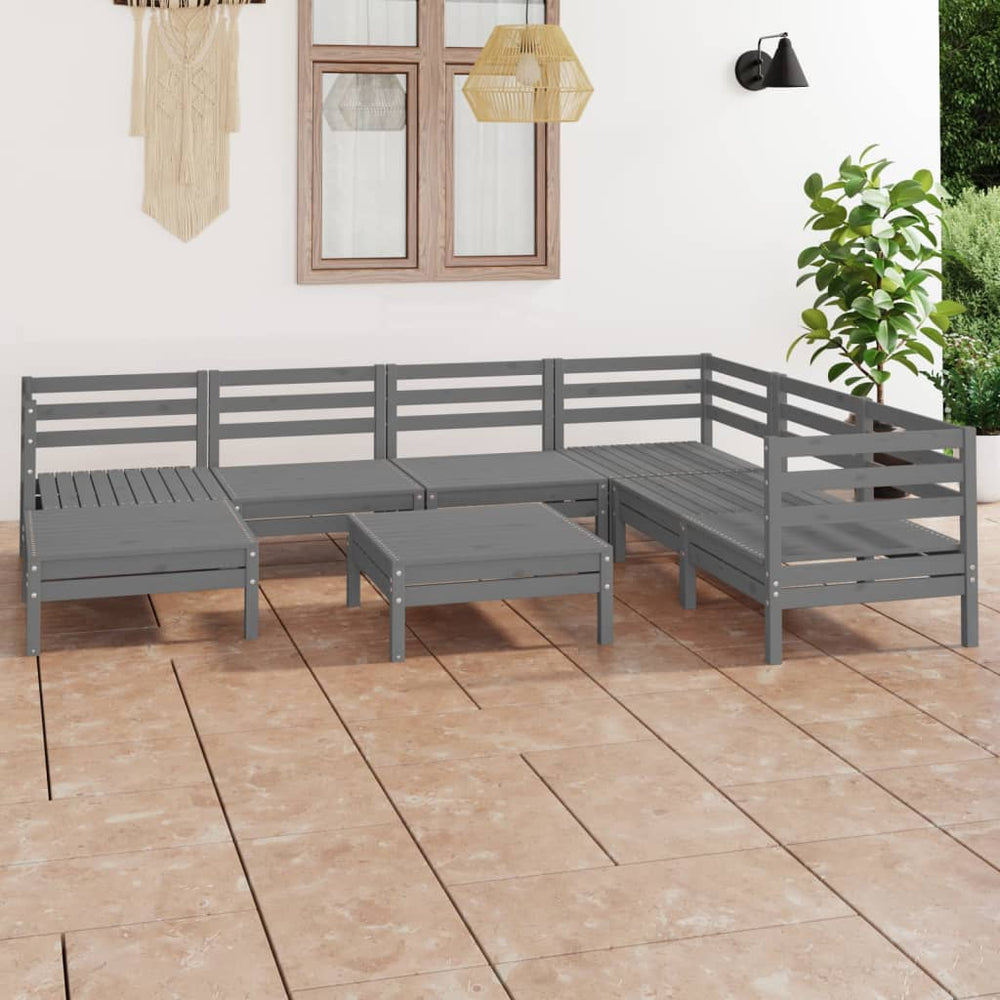 vidaXL Salon de jardin 8 pcs en bois de pin massif gris
