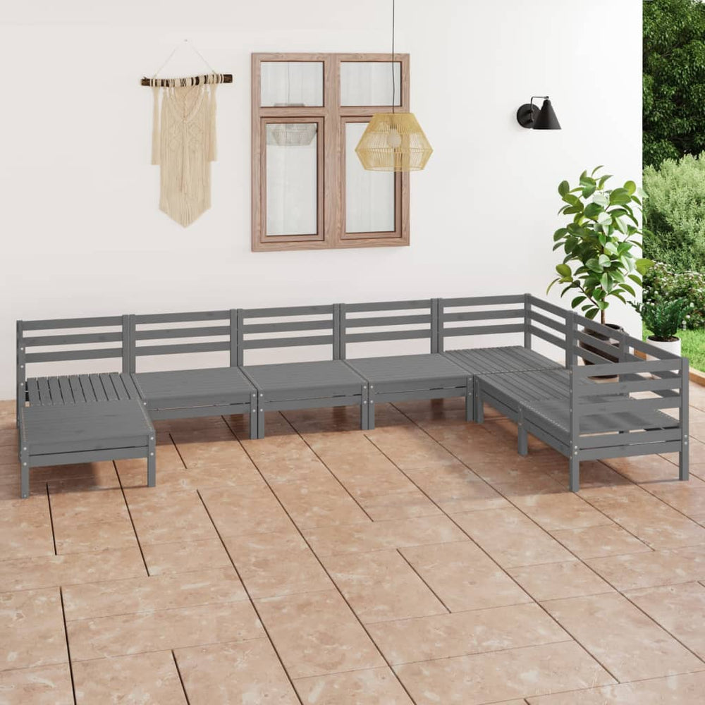 vidaXL Salon de jardin 8 pcs en bois de pin massif gris