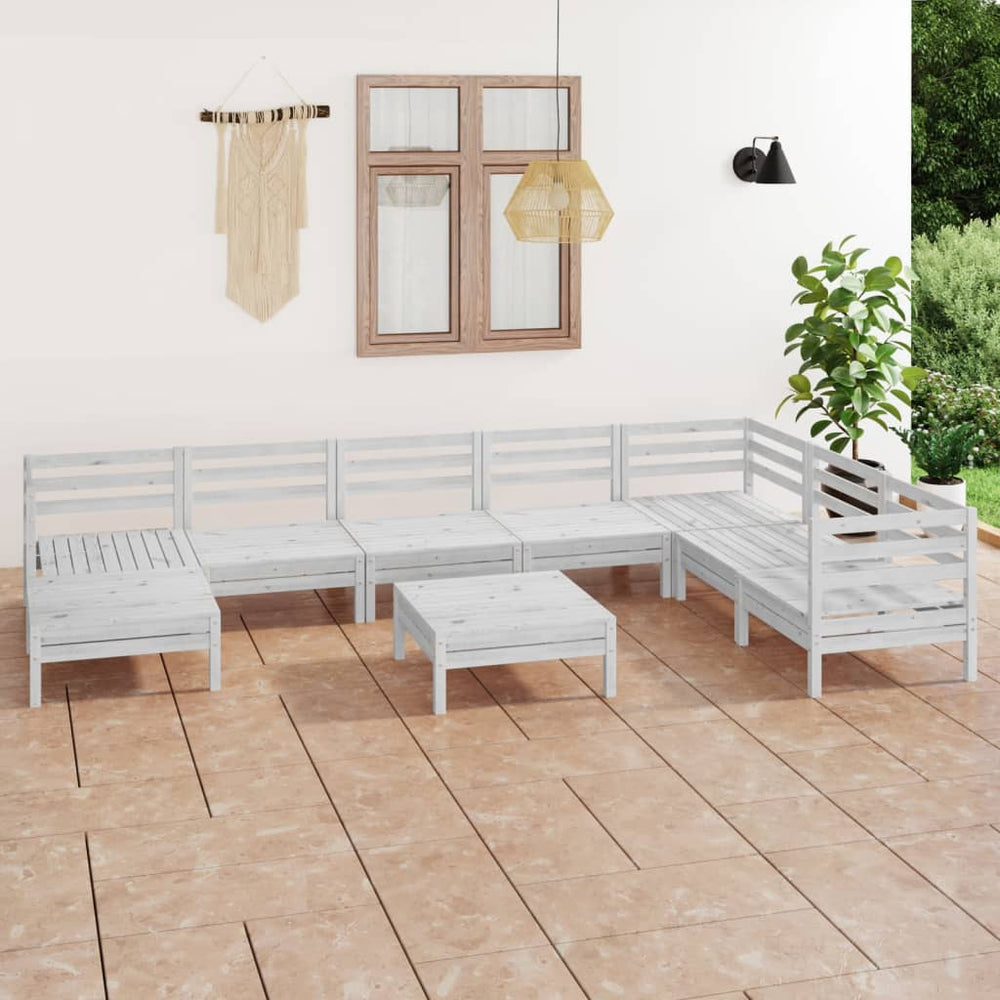 vidaXL Salon de jardin 9 pcs Bois de pin massif Blanc