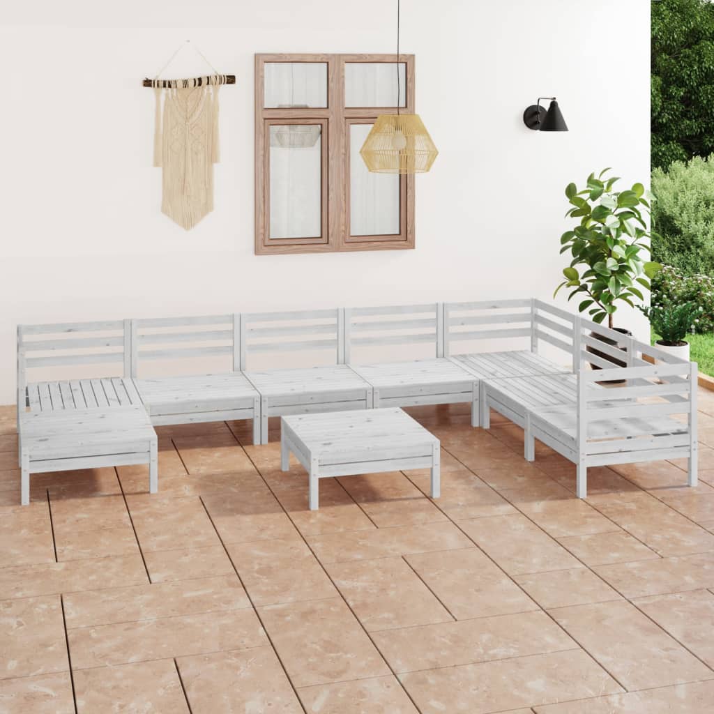 9-tlg. Garten-Lounge-Set Massivholz Kiefer Weiß
