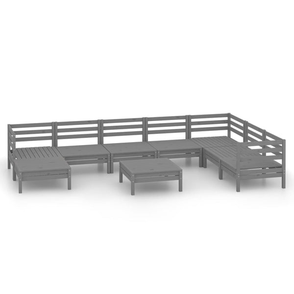 9-tlg. Garten-Lounge-Set Massivholz Kiefer Grau