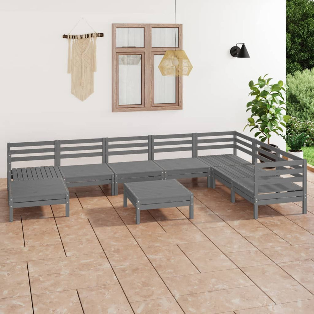 vidaXL Salon de jardin 9 pcs Bois de pin massif Gris