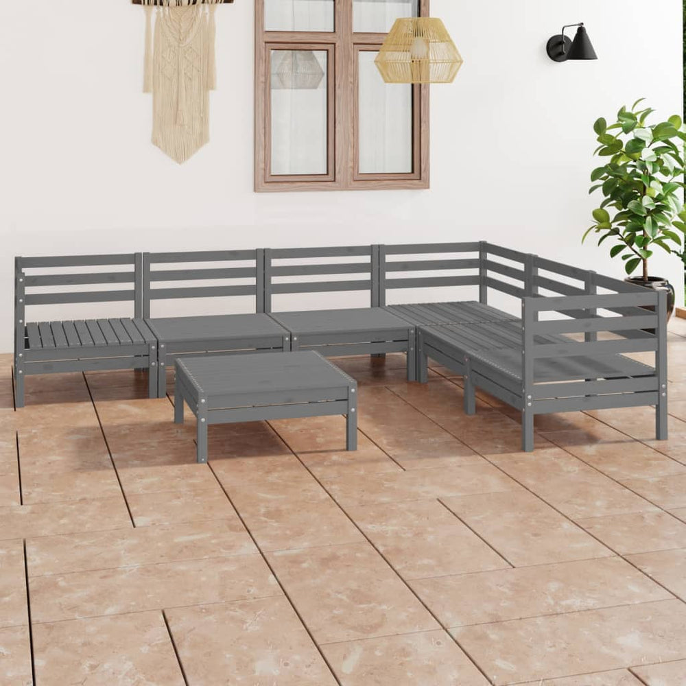 vidaXL Salon de jardin 7 pcs en bois de pin massif Gris