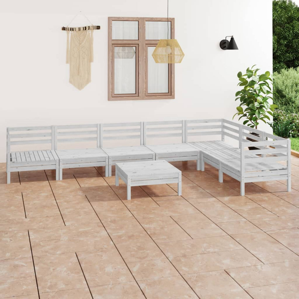 vidaXL Ensemble de mobilier de jardin 8 pcs Bois de pin massif Blanc