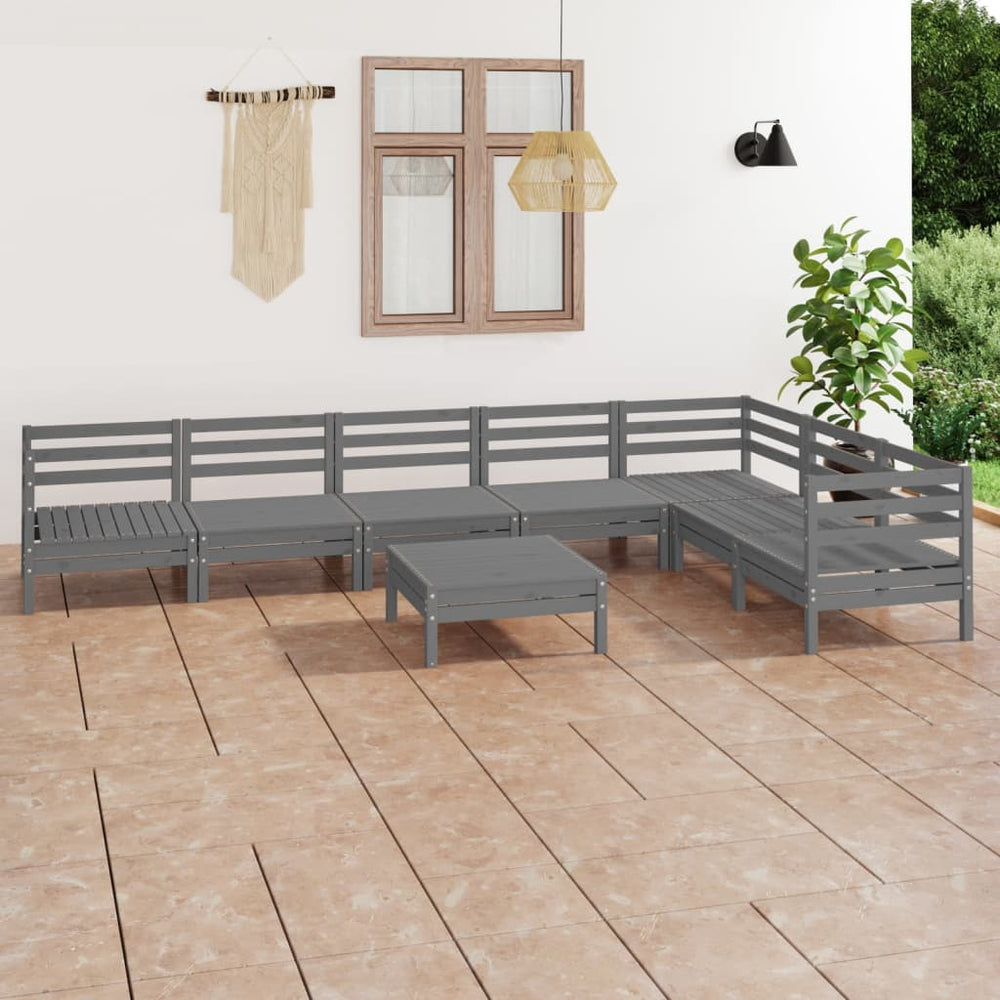 vidaXL Salon de jardin 8 pcs en bois de pin massif gris