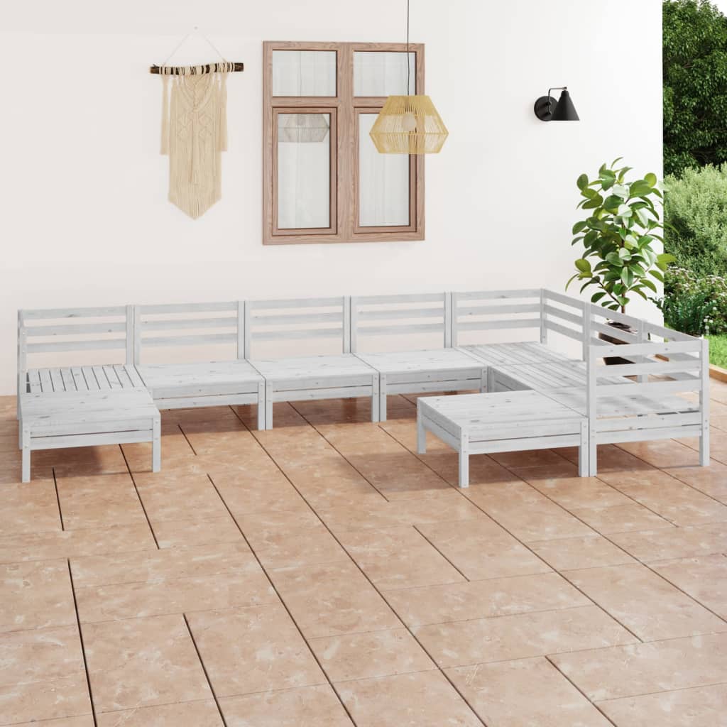 9-tlg. Garten-Lounge-Set Massivholz Kiefer Weiß