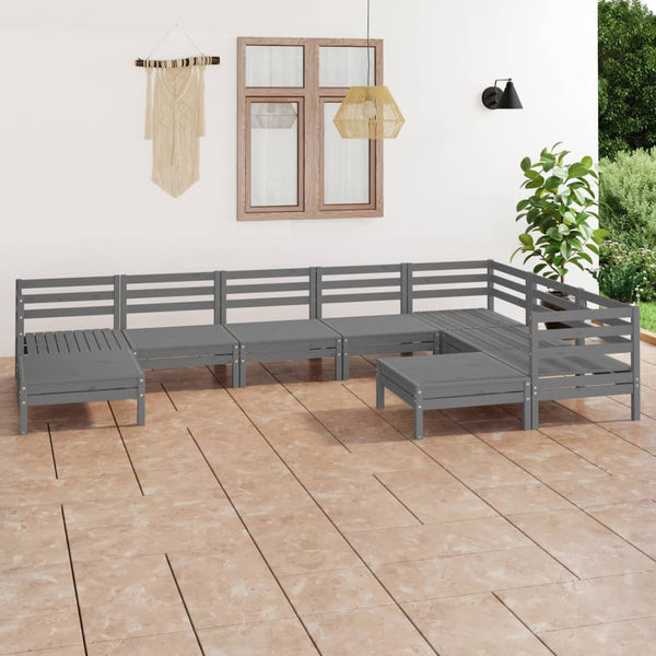 9-tlg. Garten-Lounge-Set Massivholz Kiefer Grau