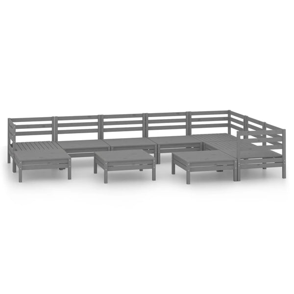 10-tlg. Garten-Lounge-Set Massivholz Kiefer Grau
