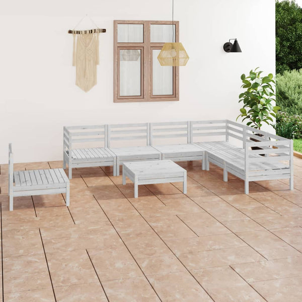 8-tlg. Garten-Lounge-Set Massivholz Kiefer Weiß