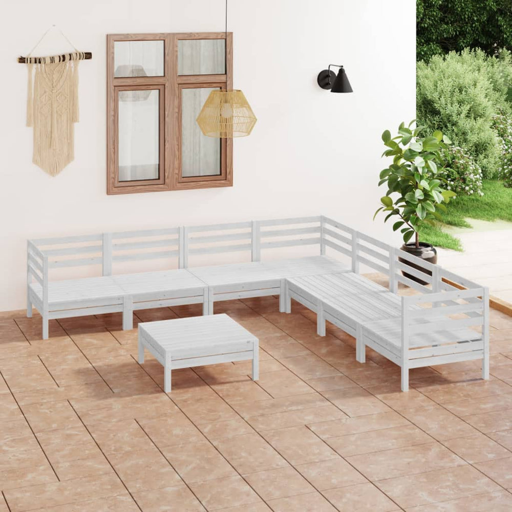 vidaXL Ensemble de mobilier de jardin 8 pcs Bois de pin massif Blanc