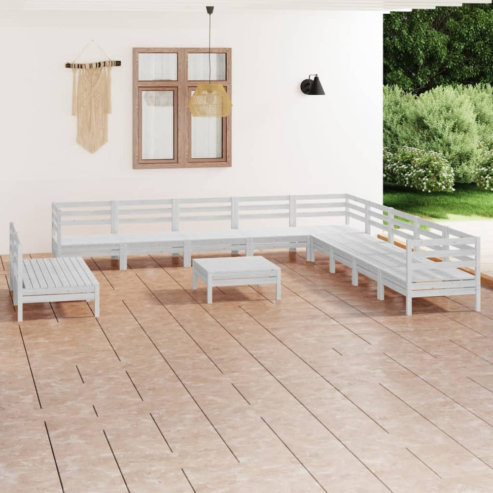 vidaXL Salon de jardin 12 pcs Bois de pin massif Blanc