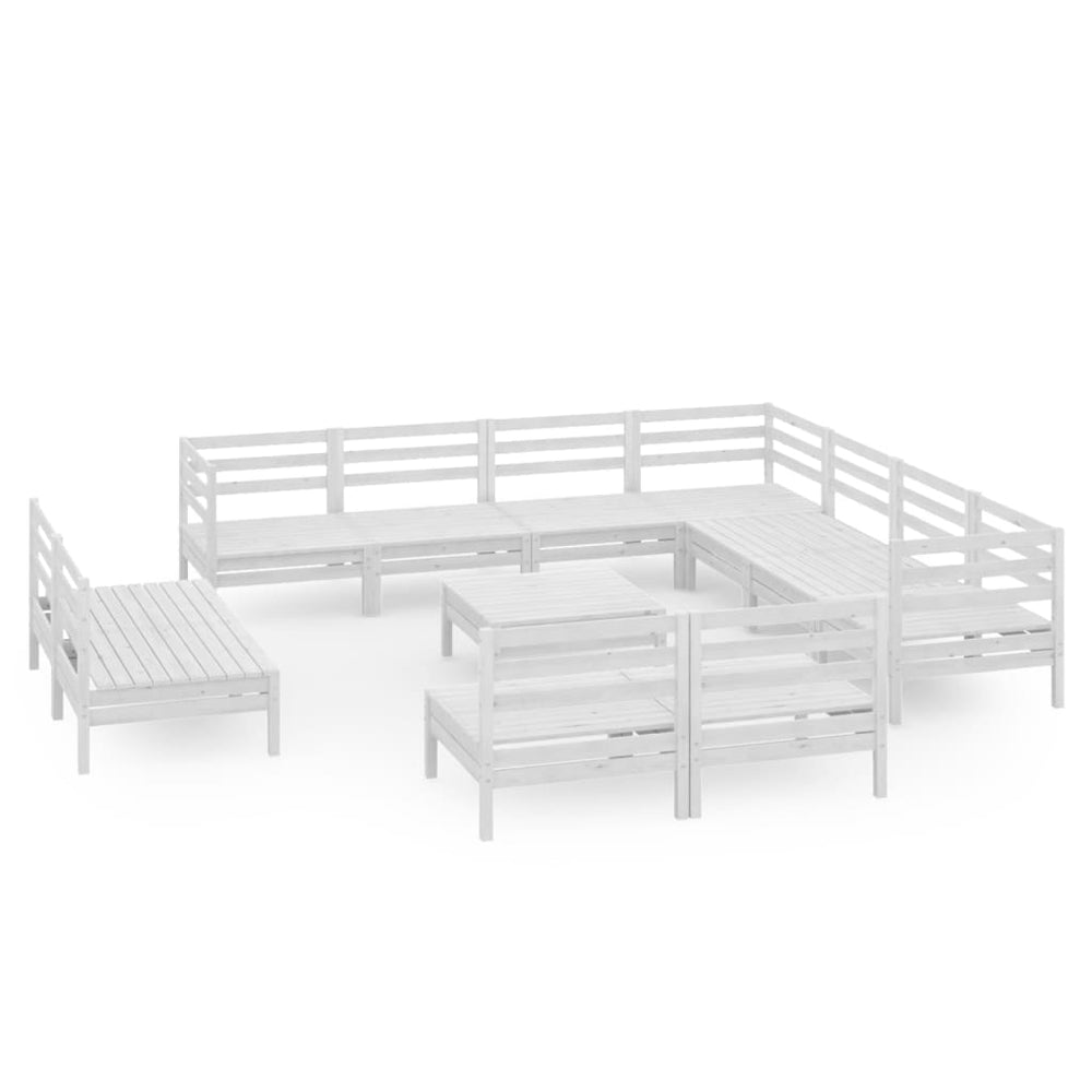 vidaXL Salon de jardin 12 pcs Bois de pin massif Blanc