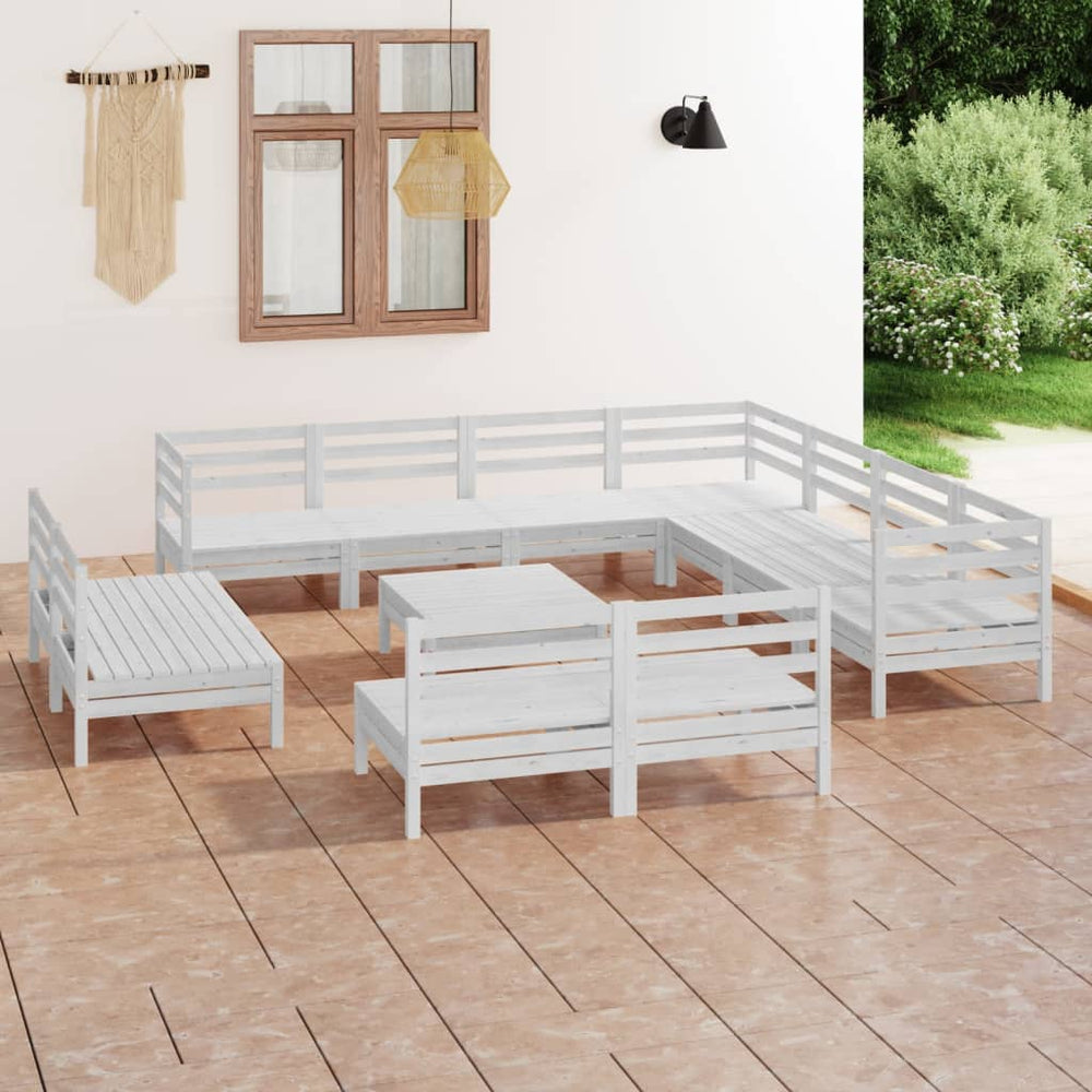 vidaXL Salon de jardin 12 pcs Bois de pin massif Blanc