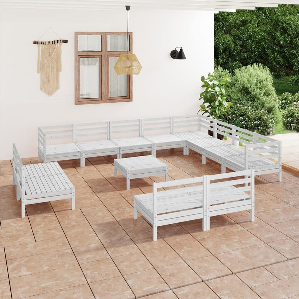vidaXL Salon de jardin 13 pcs Bois de pin massif Blanc