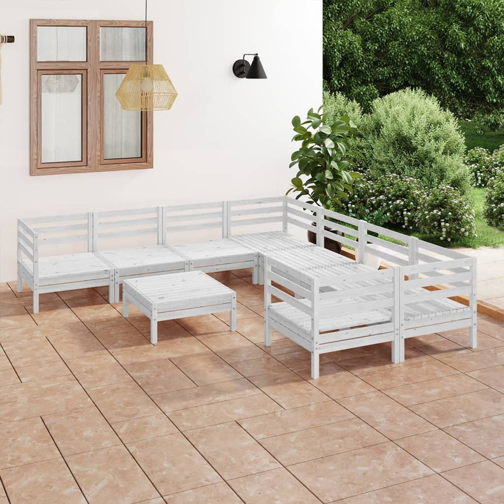 vidaXL Salon de jardin 9 pièces blanc en pin massif