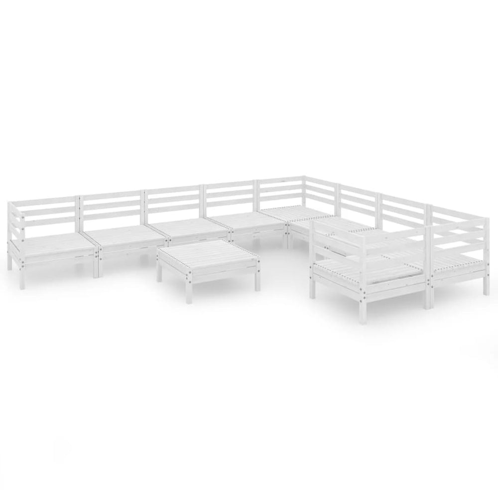 10-tlg. Garten-Lounge-Set Weiß Massivholz Kiefer