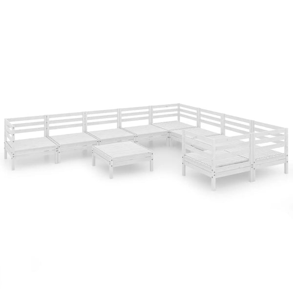 10-tlg. Garten-Lounge-Set Weiß Massivholz Kiefer